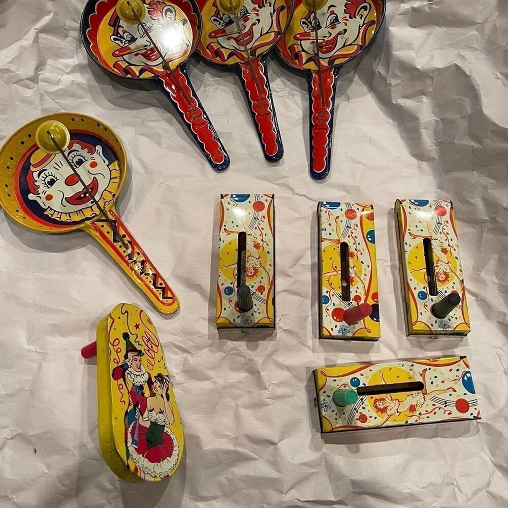 Vintage metal toy noise makers party toys clown celebration